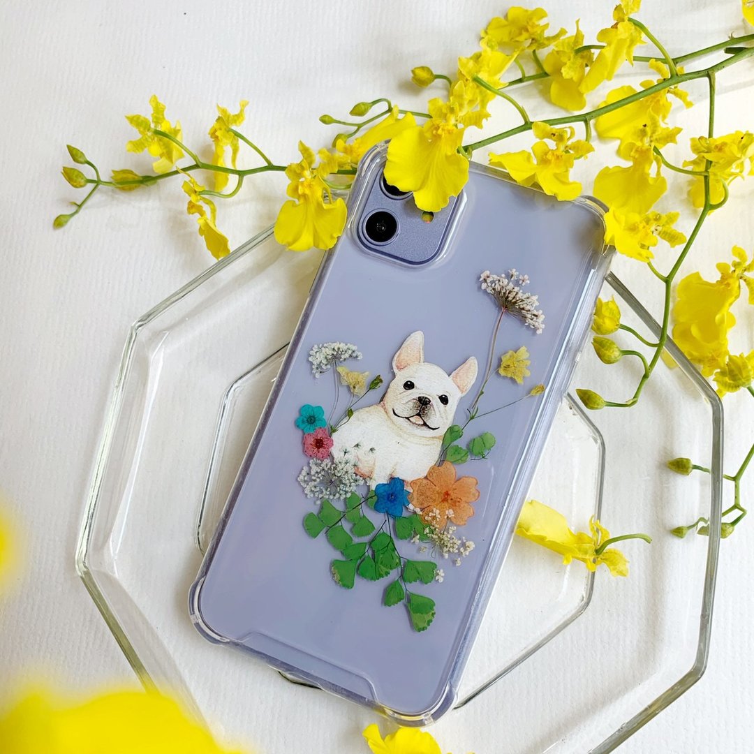动物系列 法斗与花 干燥花 手机壳 iPhone SE2  三星S20 - 手机壳/手机套 - 塑料 多色