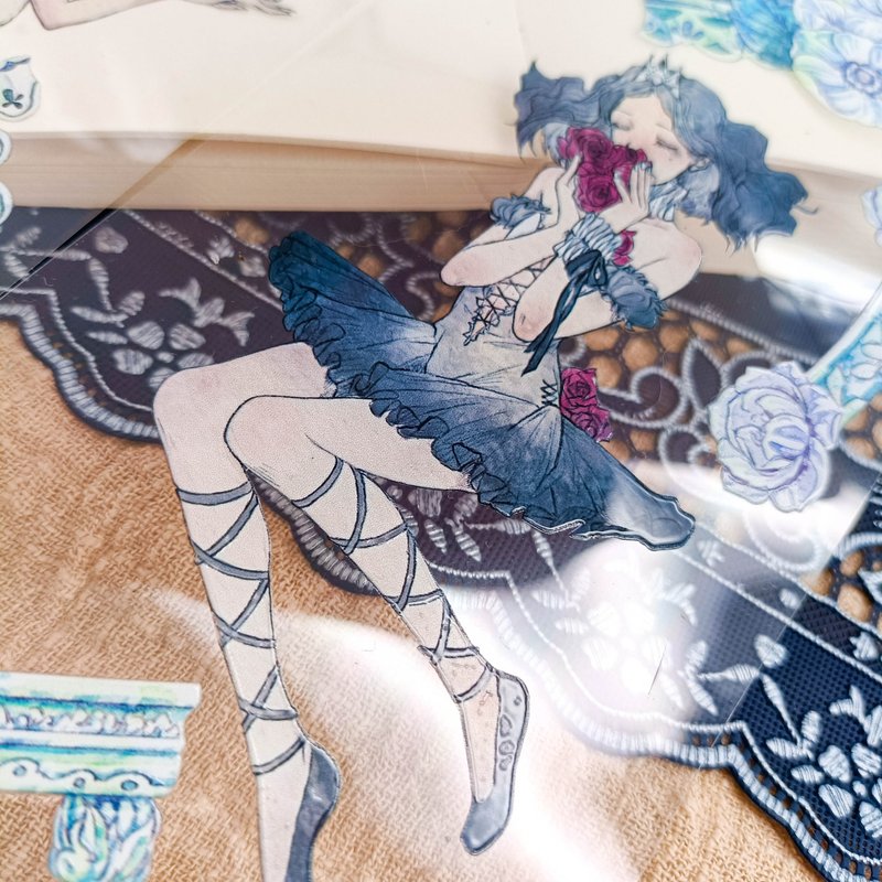 WF671_花紗少女 / 裝飾膠帶 - 纸胶带 - 塑料 多色