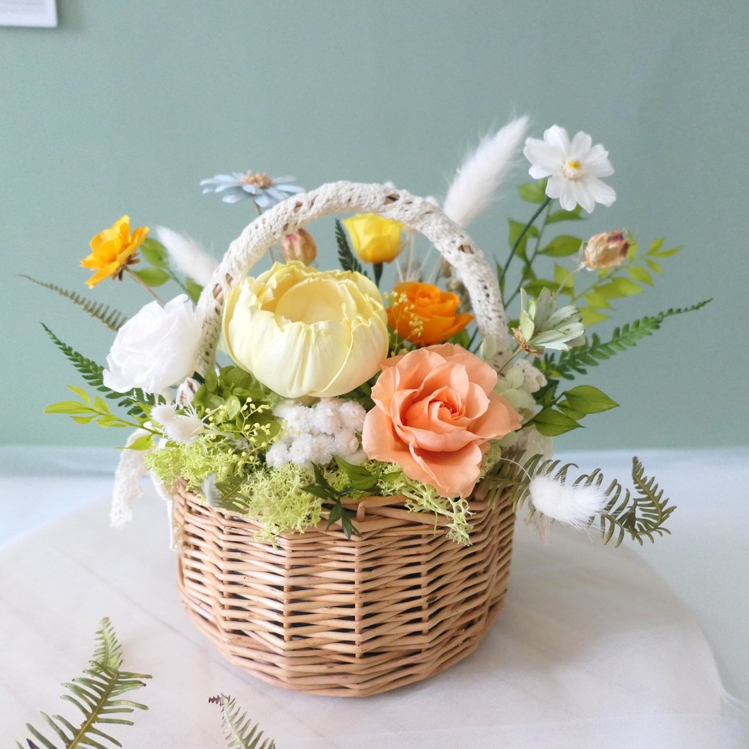 【活力满满永生花花篮】永生花/干燥花/居家装饰 - 干燥花/捧花 - 植物．花 橘色
