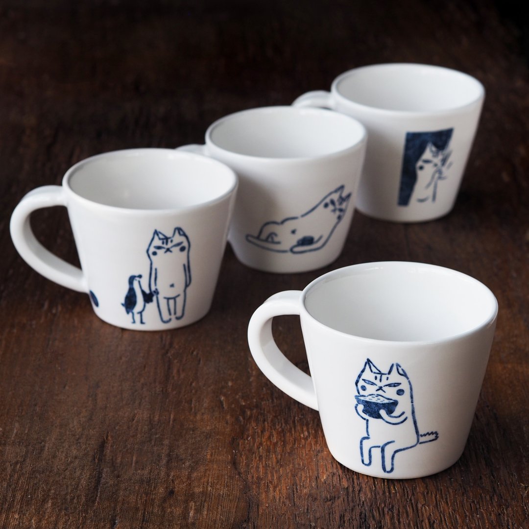 【若器系列】猪耳咖啡杯 300ml 四款 - 咖啡杯/马克杯 - 瓷 白色