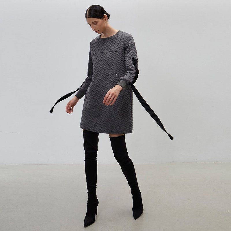 装饰带压纹口袋洋装(灰)│Who Cares 台湾服饰品牌 - 洋装/连衣裙 - 聚酯纤维 灰色