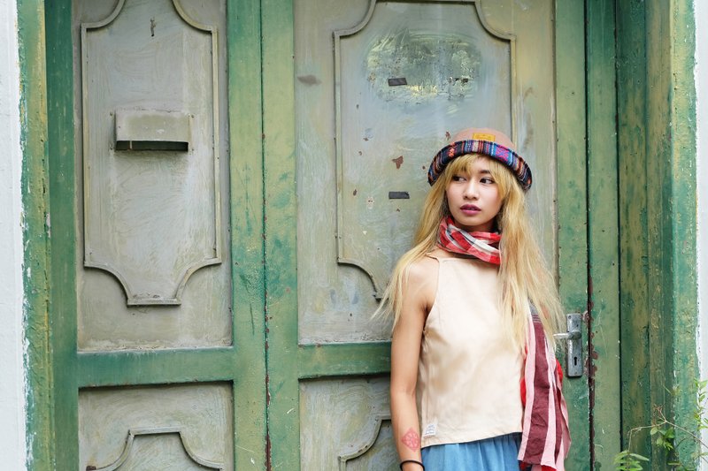 Tipple Sun Bucket Hat (Natural Brown/Traditional fabric) - 帽子 - 棉．麻 卡其色