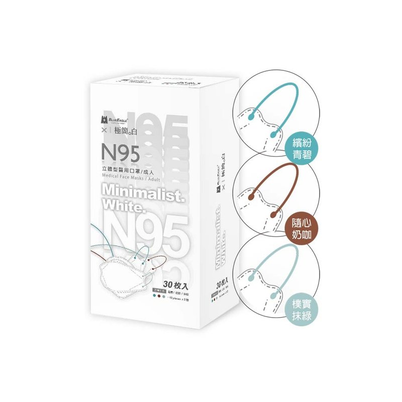蓝鹰牌 N95医用4D立体型成人口罩 极简白 C款 三色综合 30片x1盒 - 口罩 - 其他材质 白色