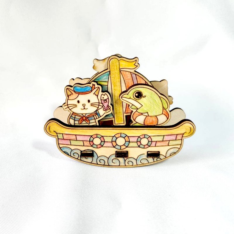 猫咪摇摇船 DIY 手作 礼物 木 - 木工/竹艺/纸艺 - 木头 咖啡色