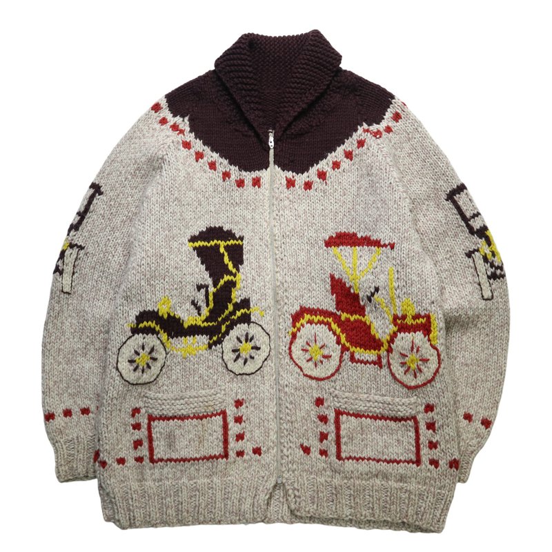 1960s Old Car 手织羊毛考津毛衣 Lightning拉链 Cowichan Sweate - 男装针织衫/毛衣 - 羊毛 金色