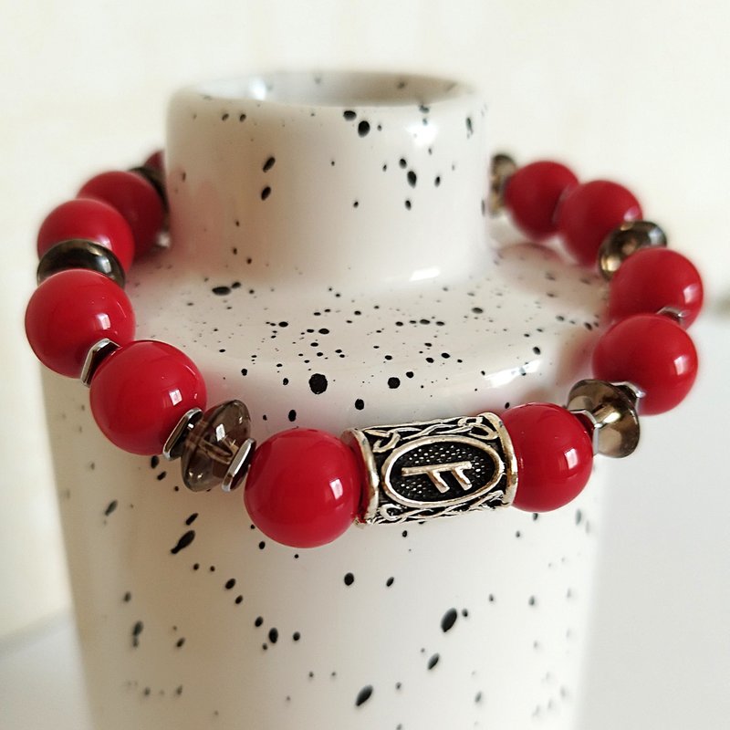 结合黑玉髓、珊瑚与烟水晶的宝石手链 镶嵌费护卢恩符文 - 手链/手环 - 半宝石 多色