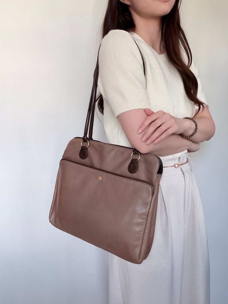 中古正品 Lanvin 浪梵 羊革 托特包 Tote 通勤包 轻便 法国制 - 侧背包/斜挎包 - 真皮 咖啡色