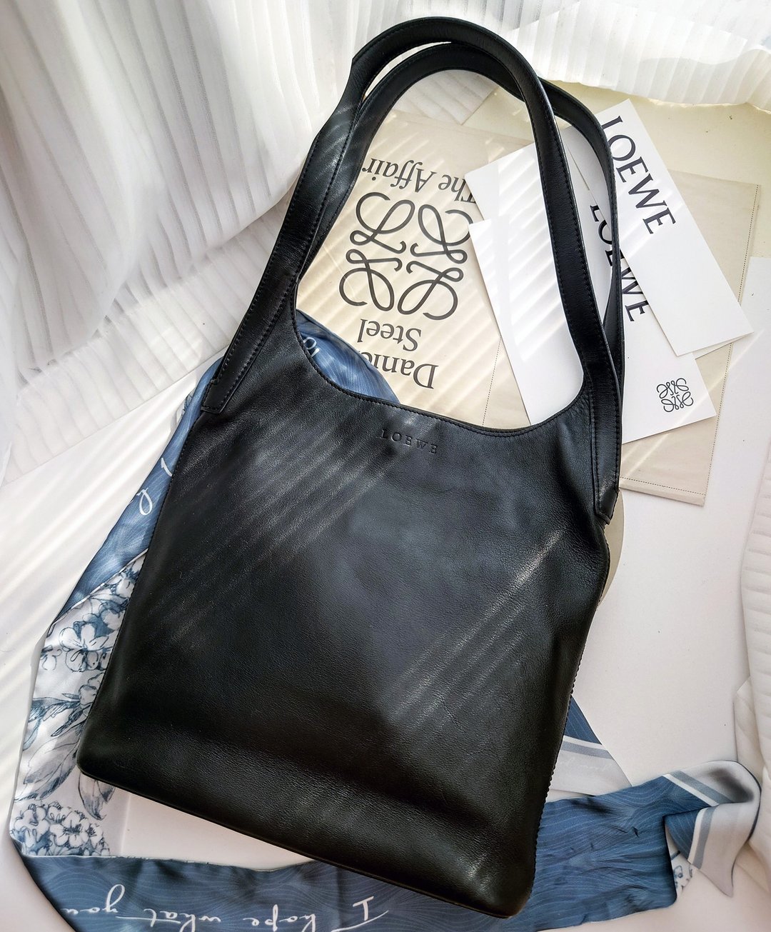 中古包 Loewe 纳帕牛皮 托特包单肩包侧背包侧背包上学上班通勤包 - 手提包/手提袋 - 真皮 黑色