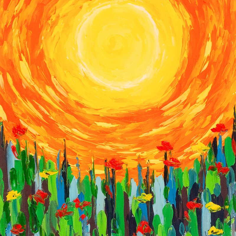 太阳画花卉植物原创艺术草艺术品星星太阳系墙壁艺术 - 海报/装饰画/版画 - 其他材质 多色