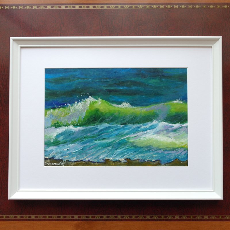 Sea Wave Seascape Original Art Oil Painting Wall Decor Beautiful Seascape - 海报/装饰画/版画 - 其他材质 蓝色