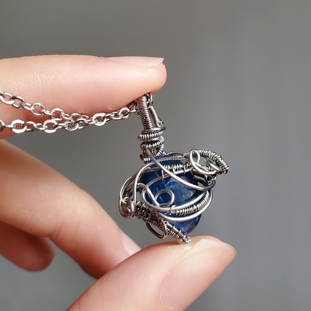 蓝晶石项链 矿石饰品 金属编织 不锈钢项链 - 项链 - 半宝石 蓝色