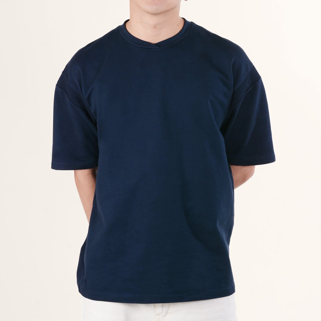 OVERSIZED EXTENDED SLEEVE TEE | NAVY - 男装上衣/T 恤 - 棉 蓝色