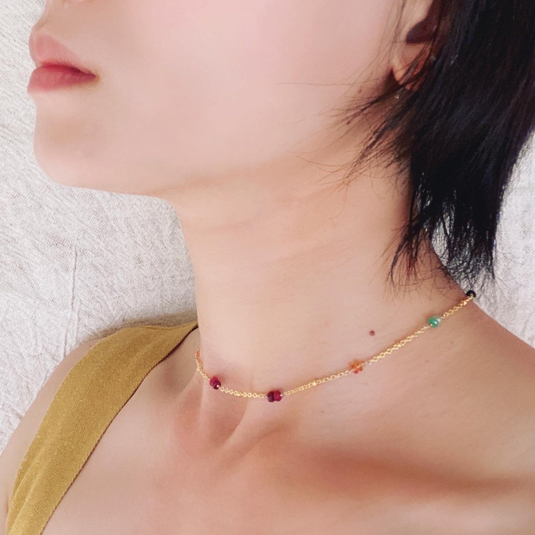 //隔壁有小姐// 14KGP 刚玉_14寸 颈链_ Eliza - 项链 - 半宝石 金色