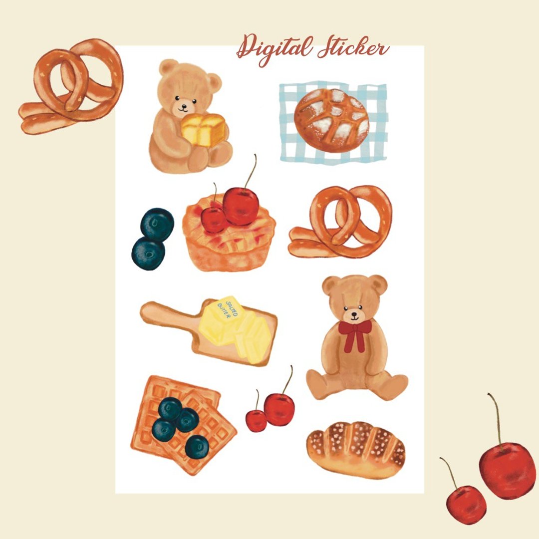 Digital sticker Teddy bread : planner & note decoration - 电脑手机桌布/贴图/App 图示 - 其他材质 