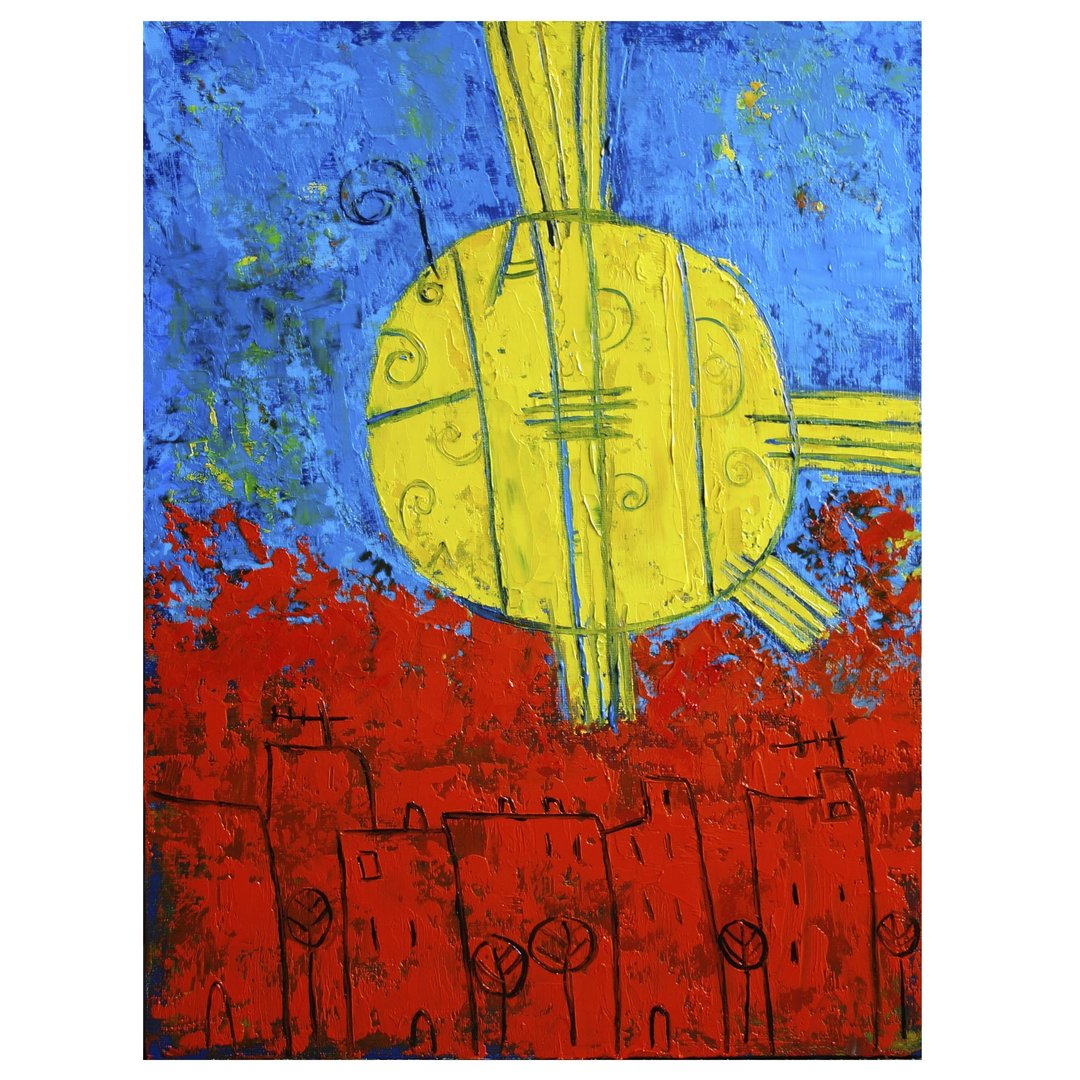 Sun City Painting Oil Abstract Cityscape Original Art  Impasto Artwork - 海报/装饰画/版画 - 其他材质 多色