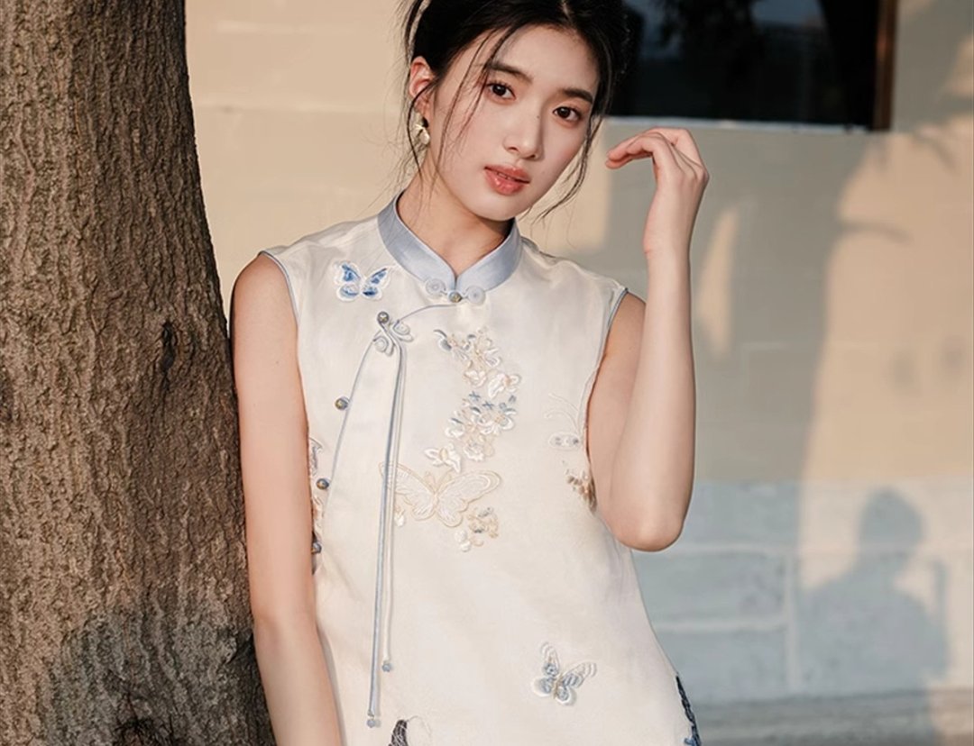 【糊白】新中式复古中国风 精致立体/绣花斜襟长裙 - 裙子 - 其他材质 白色