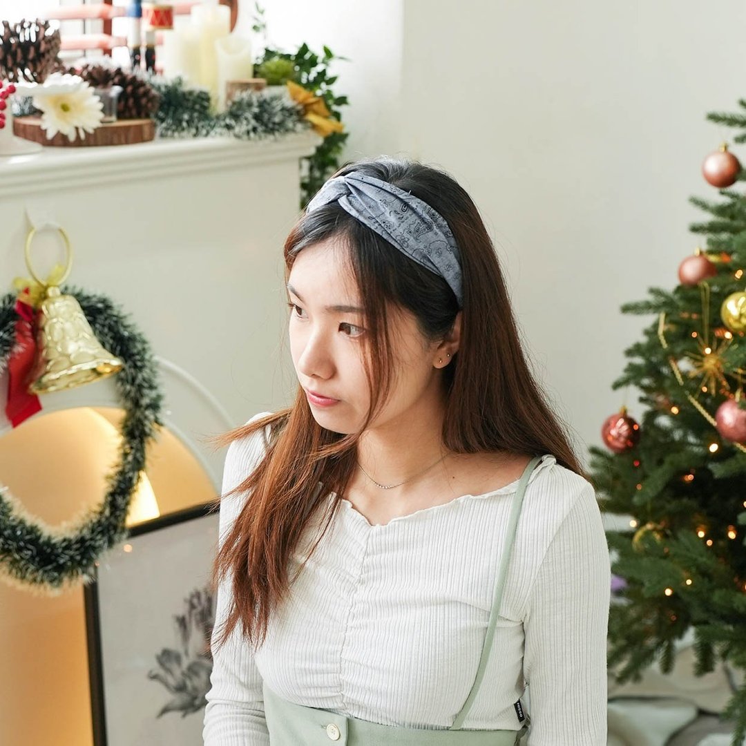 手工发带 /  民族图腾 / 腰果花 / 牛仔浅蓝色 / 女装 - 发饰 - 棉 蓝色