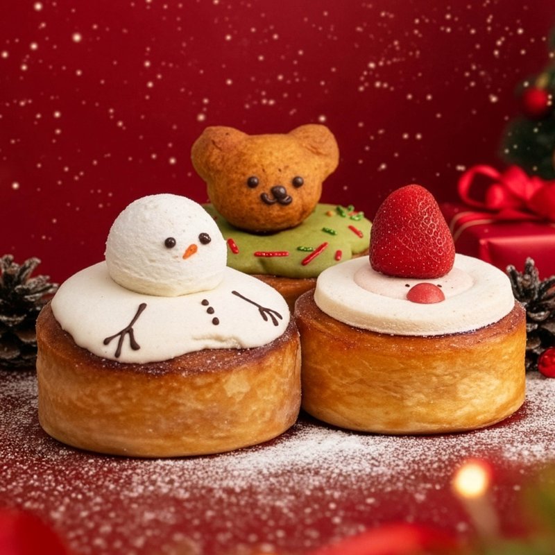 【冷冻包装/寄送&店取】圣诞千层圆可颂三入礼盒 - 蛋糕/甜点 - 新鲜食材 咖啡色