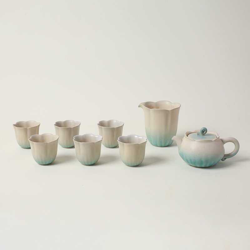 【节日礼物】陆宝 清荷雅境茶组 碧荷白 一壶一海六杯 - 茶具/茶杯 - 陶 白色