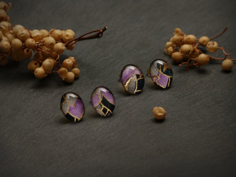 紫醉金迷_纯透 - 破坏 - 耳环/耳夹 - 树脂 紫色