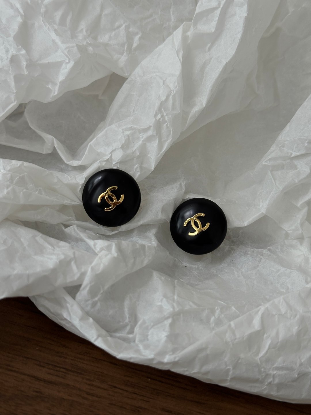 中古配饰 Chanel 香奈儿 CC 豆豆圆形耳夹 - 耳环/耳夹 - 其他材质 黑色