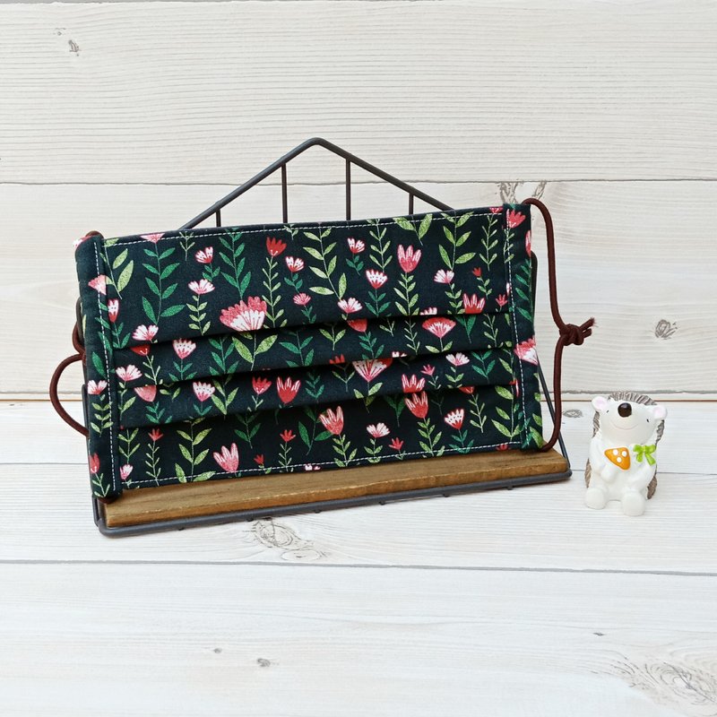 【可寄海外】可放滤材/背面有开口/韩系小碎花 - 口罩 - 棉．麻 绿色