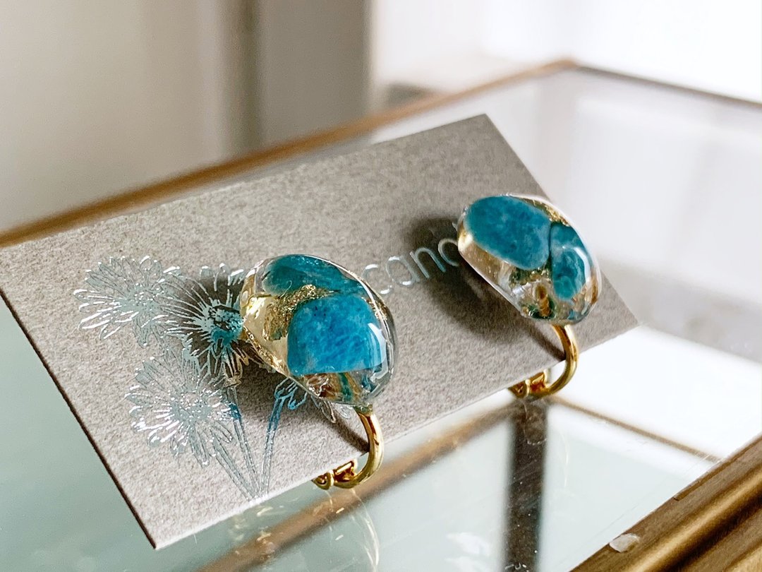 [Unisex] Detox your emotions, blue apatite, single earrings / Clip-On - 耳环/耳夹 - 树脂 蓝色