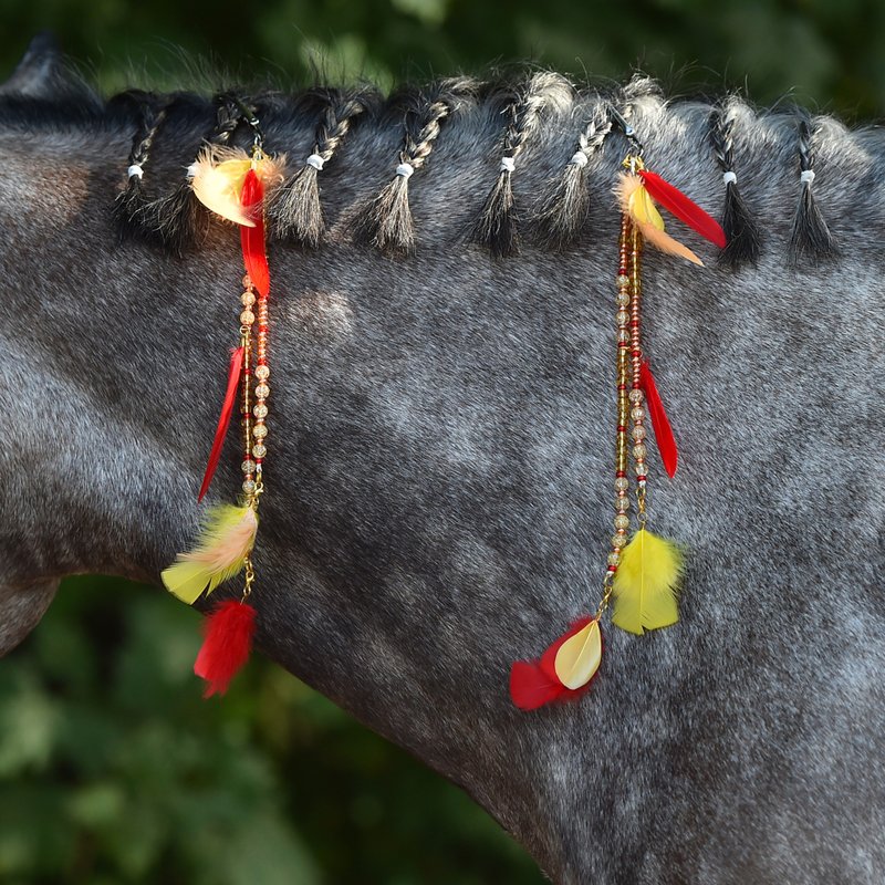 Western tack Handmade pony mane and tail beads 2 clips Rhythm beads & gift box - 其他 - 玻璃 红色