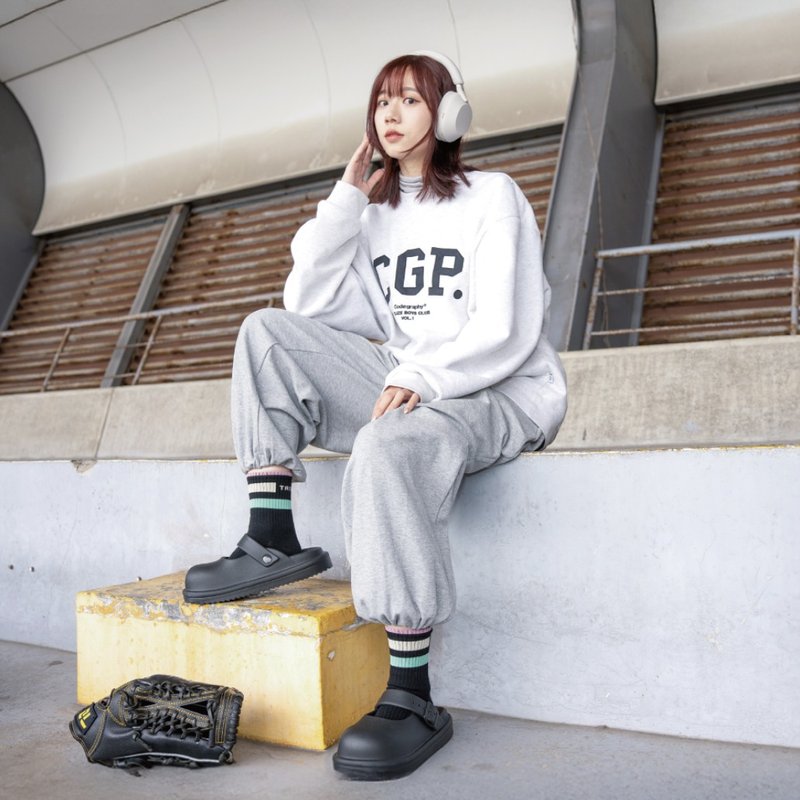 【潮 TAIWAN】粗线条运动袜 - 潮黑 - 中筒-M-除臭 - 袜子 - 棉．麻 