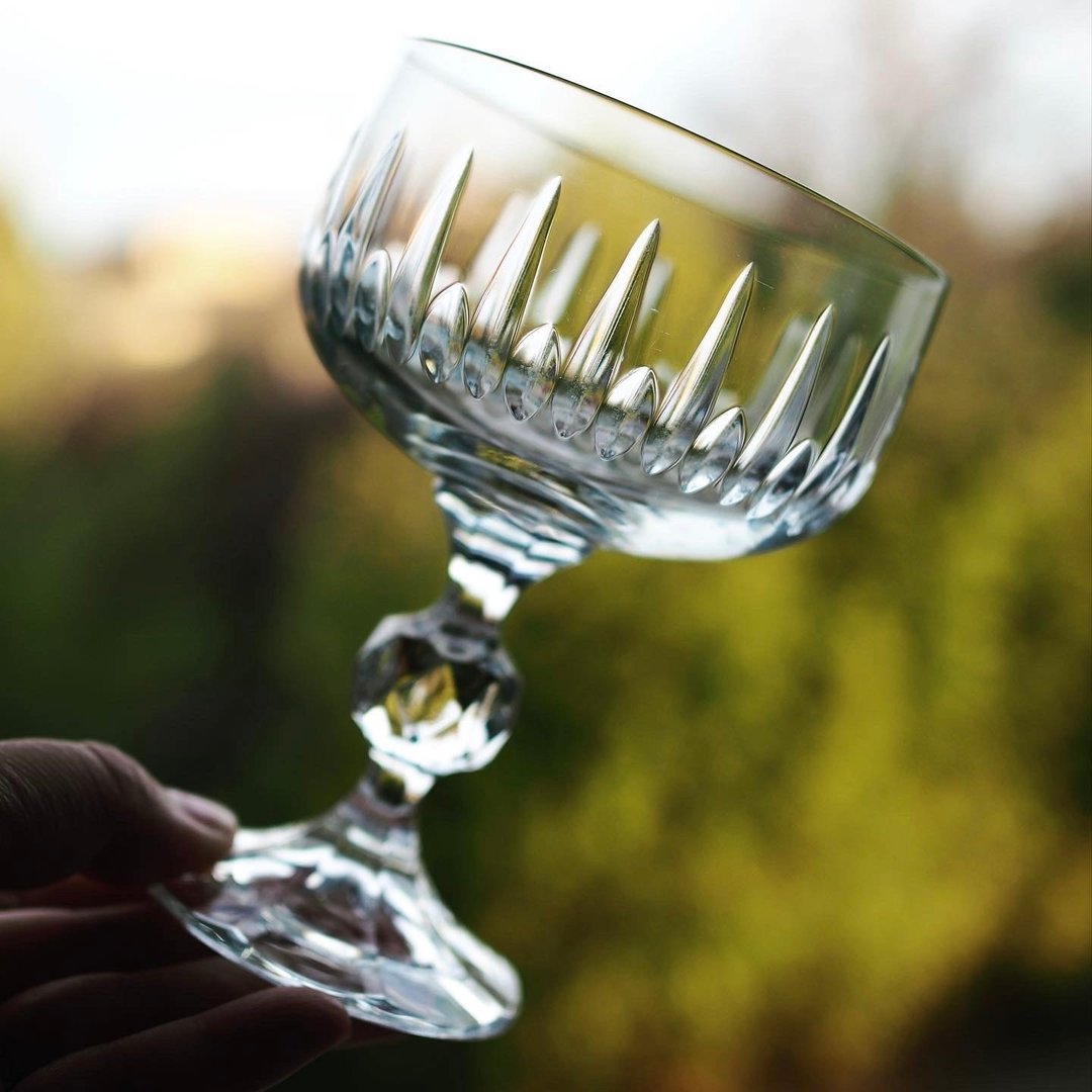 法国老件 切割水晶玻璃香槟杯 / 洒杯 (一件) - 酒杯/酒器 - 玻璃 透明