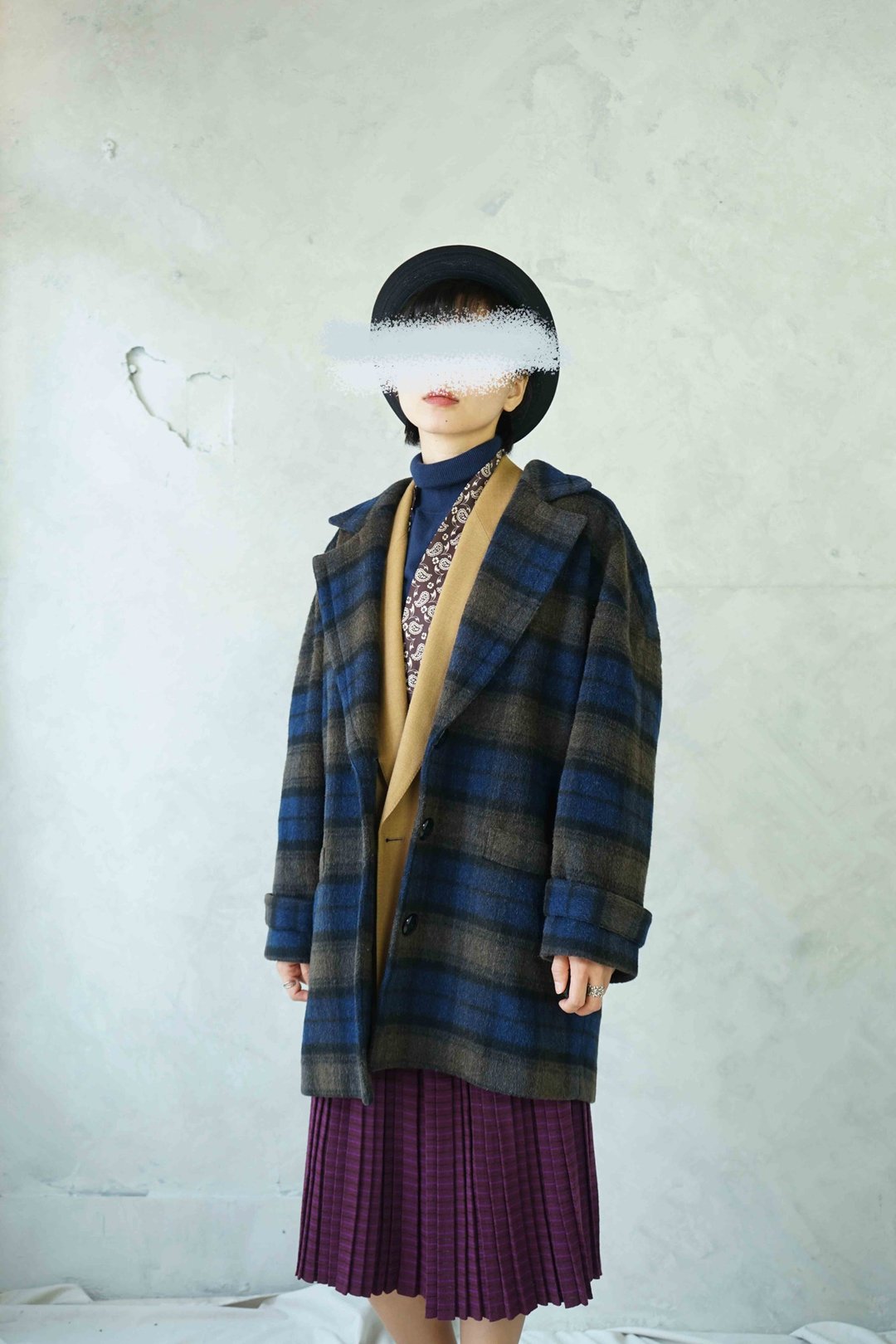 寻宝古着-Leilian灰蓝格毛连袖西装大衣外套 - 女装休闲/机能外套 - 羊毛 蓝色