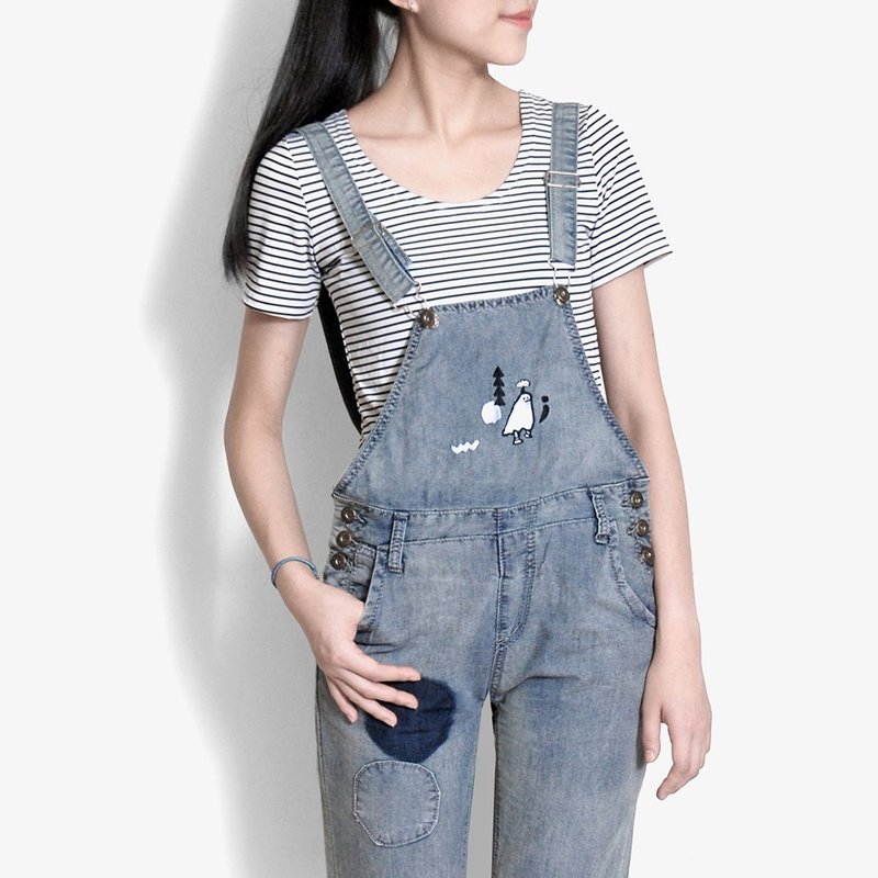 【夏日限定】小鬼头捉迷藏／微调皮牛仔吊带裤 - 女装长裤 - 其他材质 蓝色