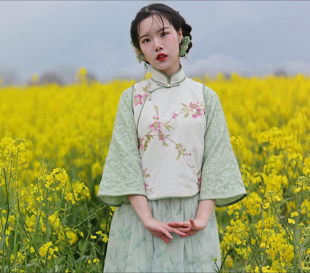 【桃源春歌】民国复古风  绣花中式倒大袖假两件旗袍上衣 - 女装上衣 - 其他材质 绿色