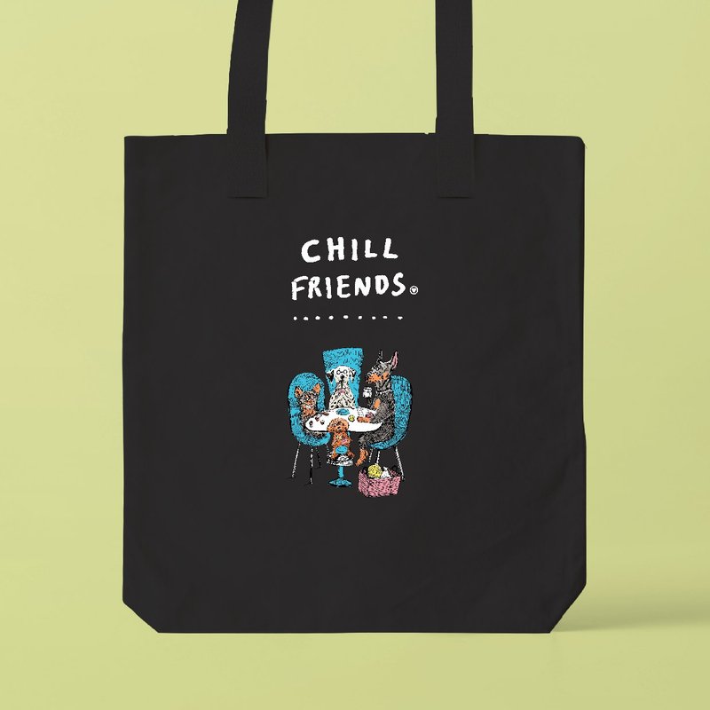 CHILL FRIENDS_狗狗聚会 / 可容纳 A3 尺寸的托特包 - 手提包/手提袋 - 棉．麻 白色