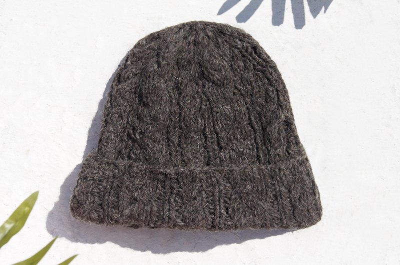 圣诞市集 圣诞节礼物 限量手工编织纯羊毛帽/ 编织帽 / 针织毛帽 / 内刷毛手织毛帽 / 毛线帽 - 麻花 南美洲咖啡拿铁 - 帽子 - 羊毛 咖啡色