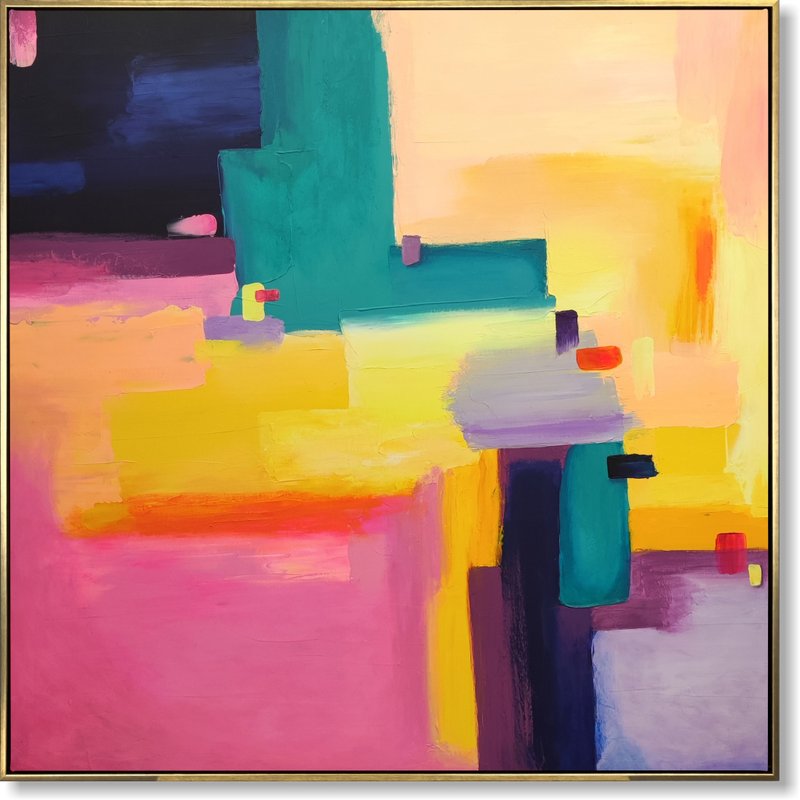 大型色块抽象画，充满活力的几何现代画布艺术 - 墙贴/壁贴 - 压克力 多色