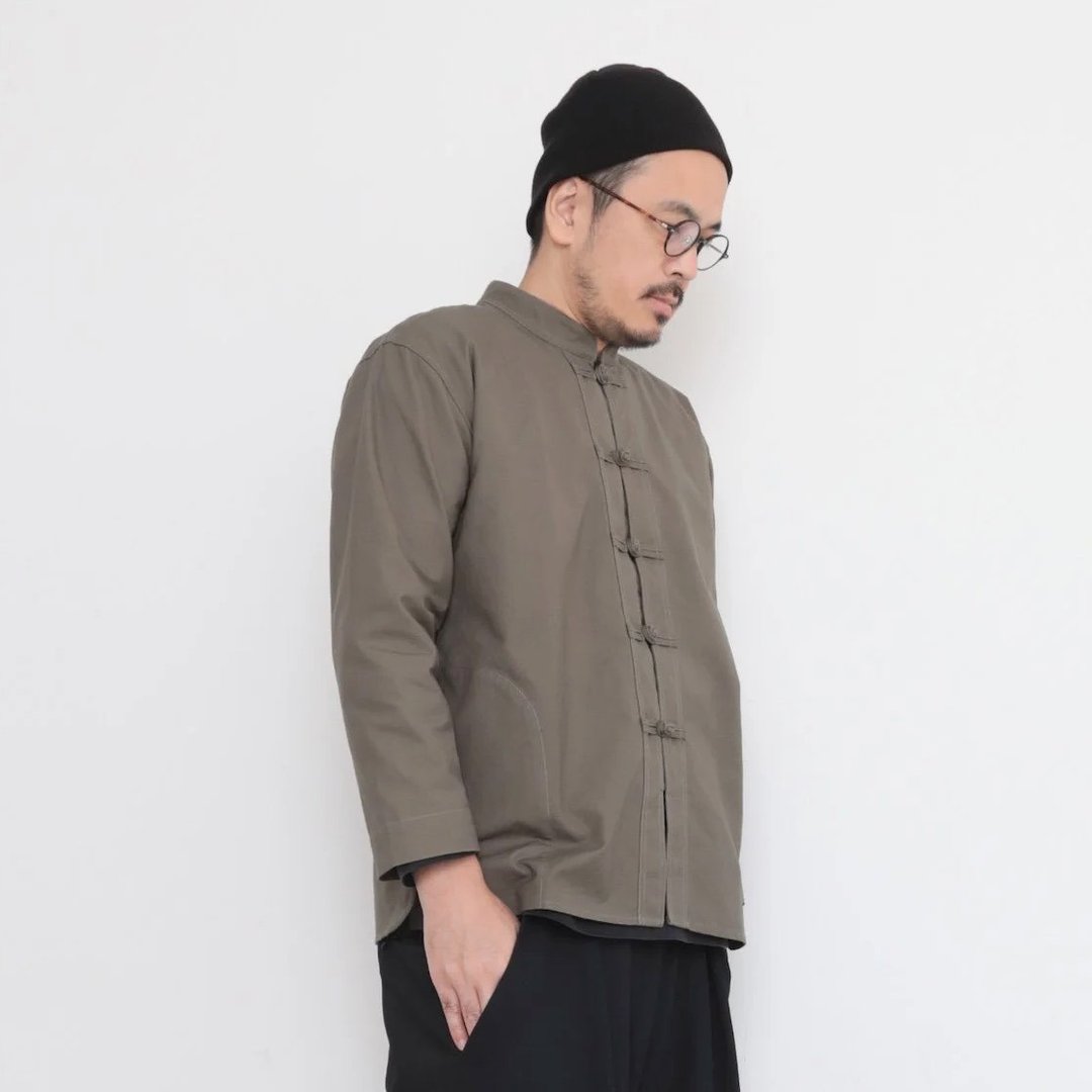 OMAKE.jp 盘扣小立领衬衫外套ChinaButtonShirt 深灰 - 女装衬衫 - 棉．麻 灰色