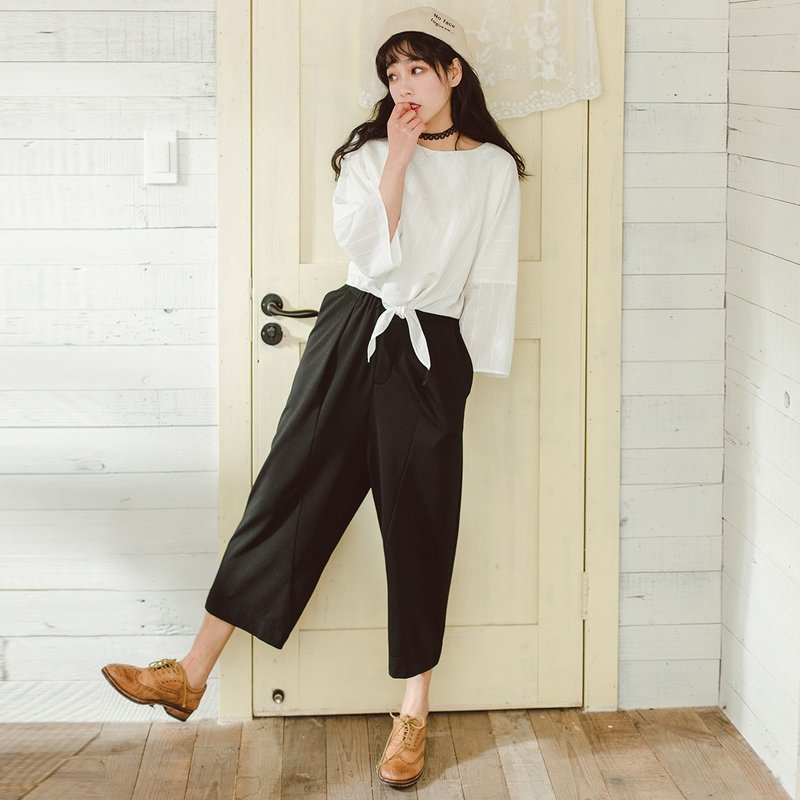 安妮陈2018春夏装新款文艺女装纯色系下摆上衣阔腿裤套装 - 女装 T 恤 - 棉．麻 多色