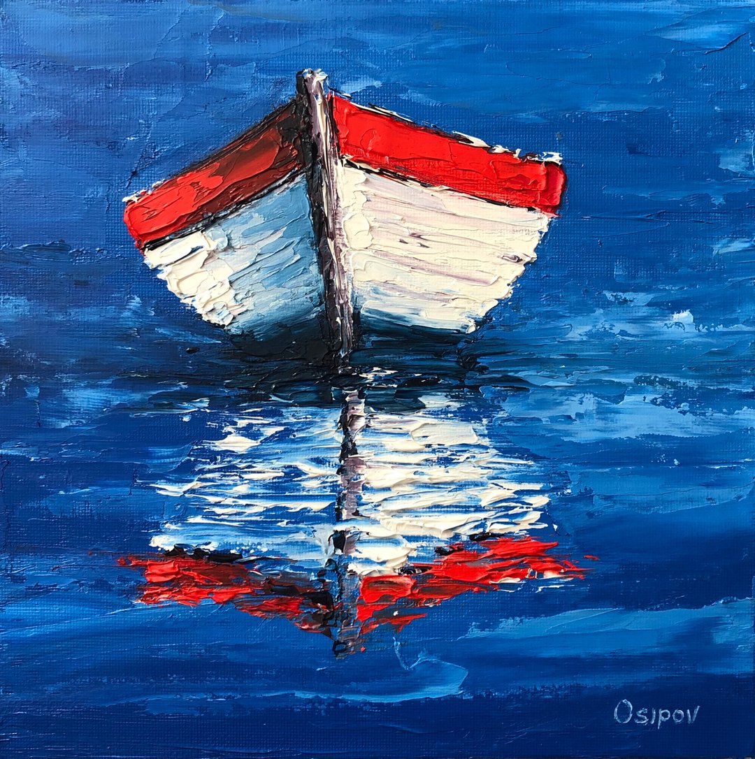 Original Seascape Sailboat Oil Painting On Canvas Blue Ocean Textured Impasto - 墙贴/壁贴 - 棉 多色