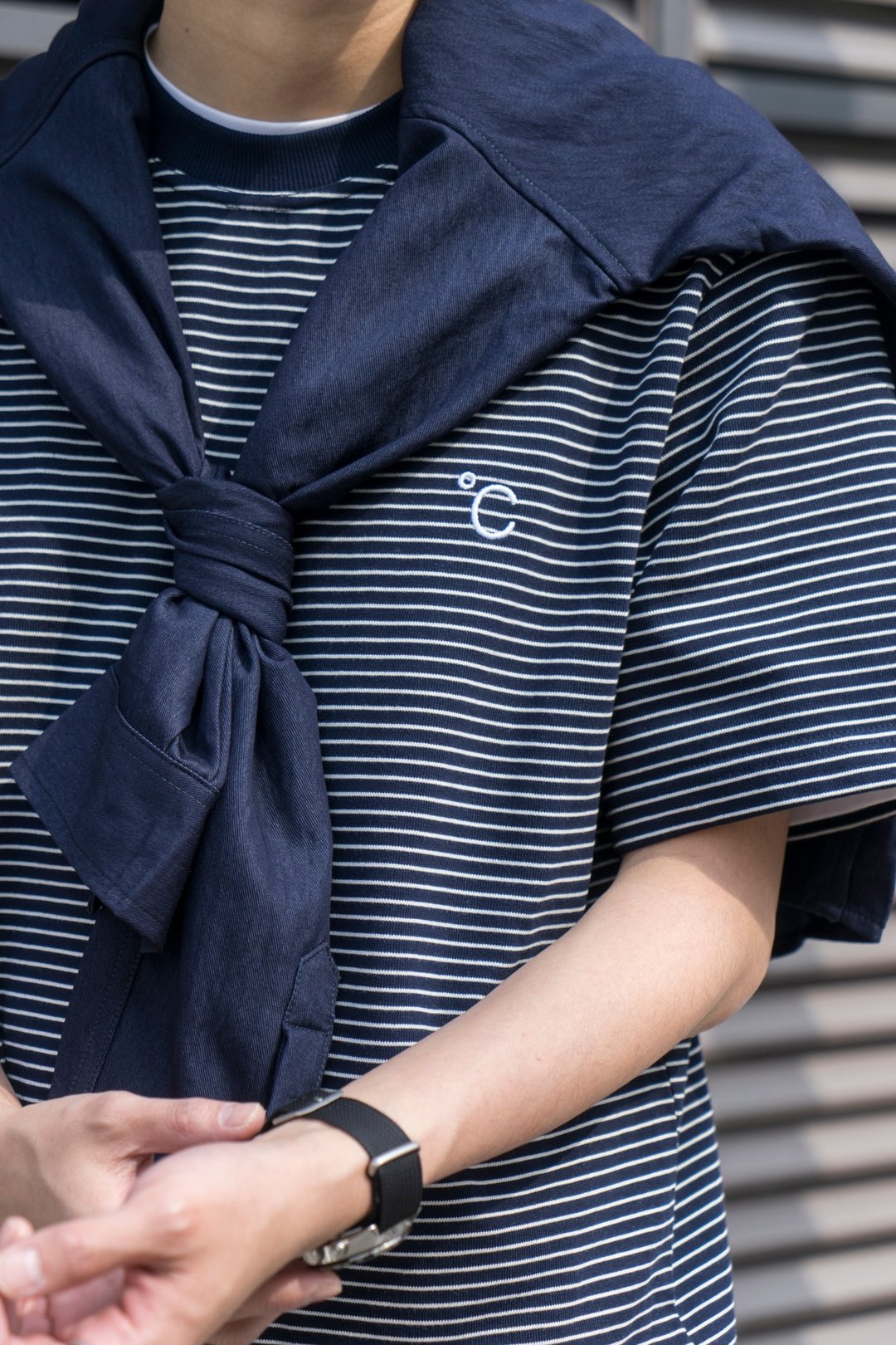 T-shirt 夏季条纹圆领短袖T恤刺绣海军蓝 藏青Cityboy男青年 - 男装上衣/T 恤 - 棉 