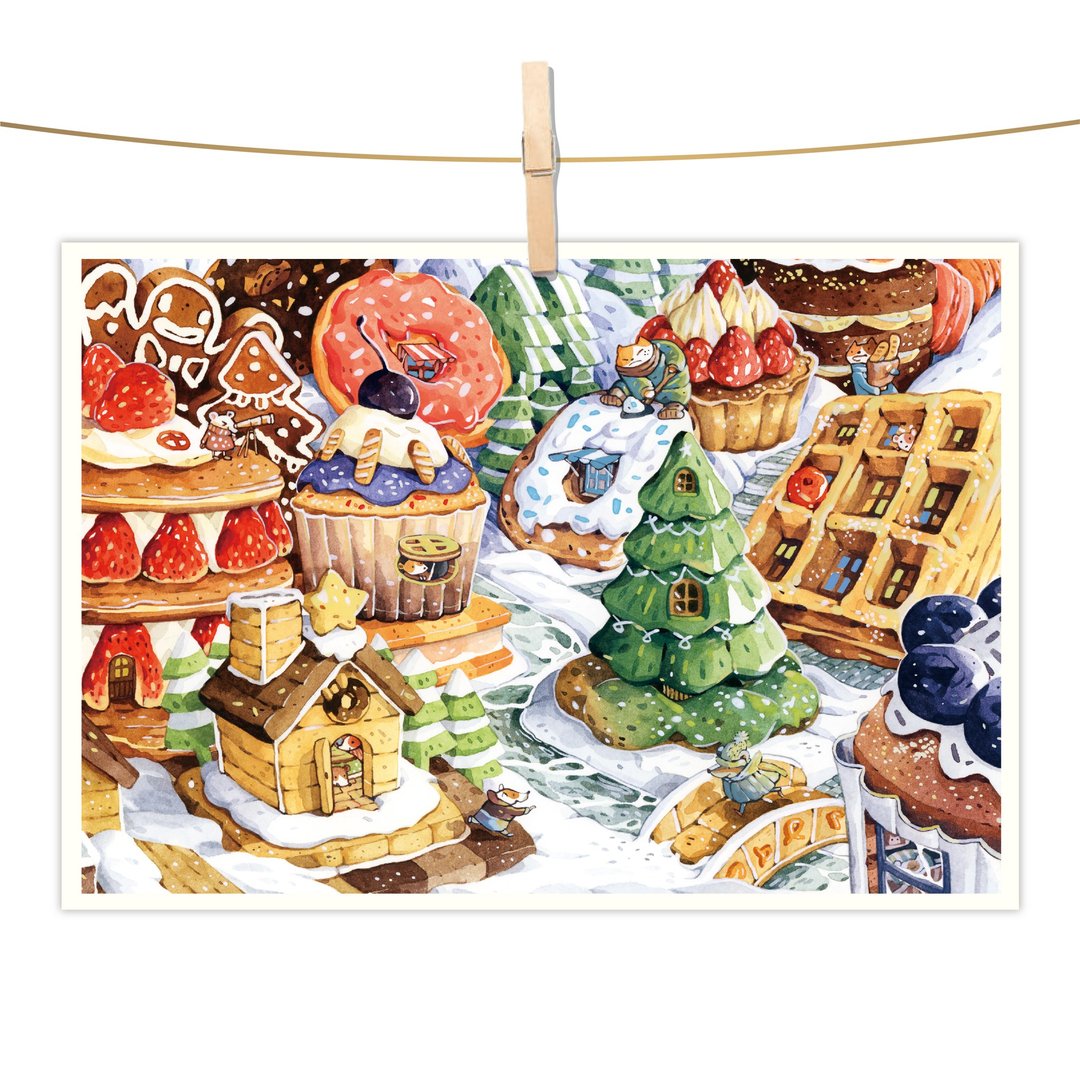 afu水彩插画明信片 - 美食飨宴/美味甜点屋 - 卡片/明信片 - 纸 红色