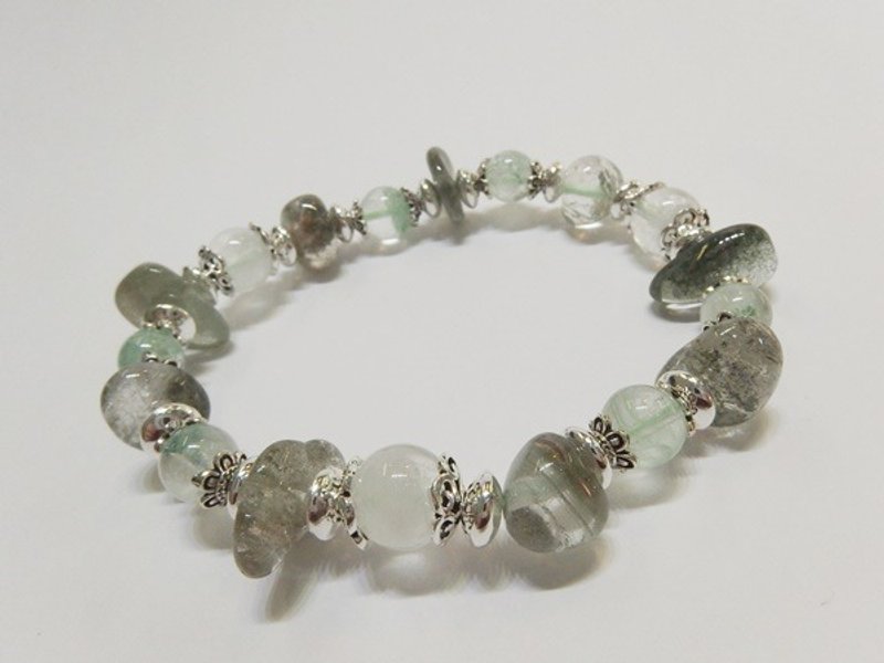 《世事无常》- 绿幽灵+翠幽灵+白幽灵纯银手錬 - 手链/手环 - 宝石 绿色