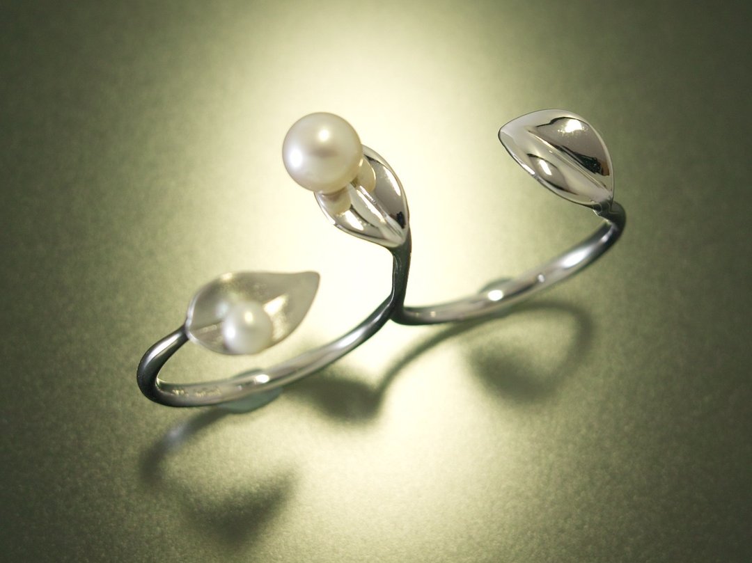 Japan Quality | Double Finger NUDE Ring Shinba no Shizuku Silver 925 × Pearl - 戒指 - 其他金属 银色