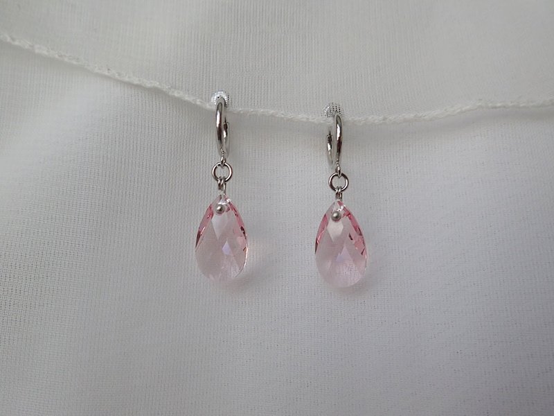 水滴, 施华洛世奇元素 & 耳夹 夹式 耳环 (一对) - 耳环/耳夹 - 玻璃 粉红色