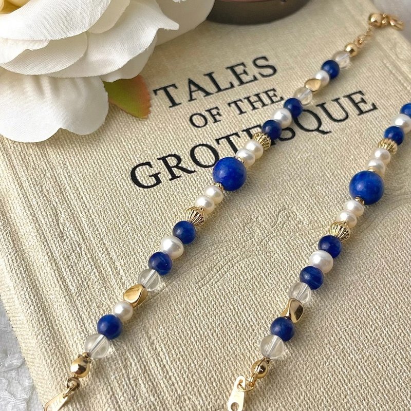 Midnight Sapphire丨深蓝午夜・蓝夜手链 × 曦光之拥 - 手链/手环 - 半宝石 蓝色