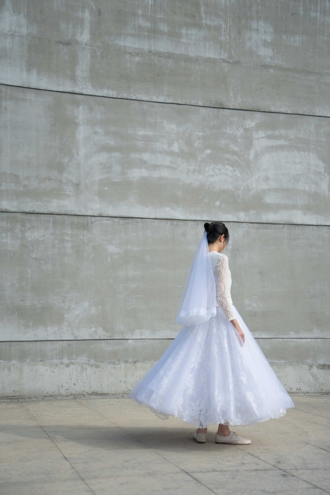 样衣版【 法式蕾丝多层飘逸纱裙】-公证结婚、前男友婚礼穿搭 - 裙子 - 聚酯纤维 白色
