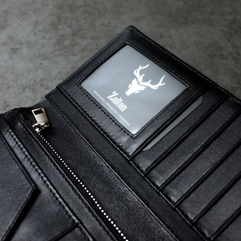 Warden系列真皮长皮夹 大容量 薄长夹 黑 定制刻字 定制化刻字 - 皮夹/钱包 - 真皮 黑色