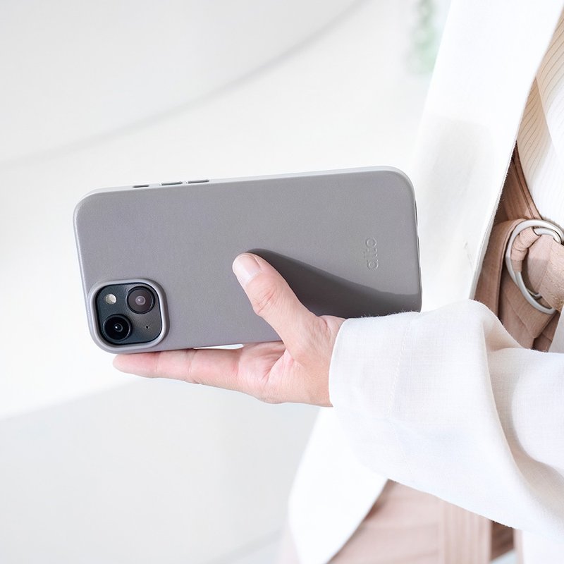 经典防摔皮革手机壳 iPhone 14系列 - 砾石灰 - 手机壳/手机套 - 真皮 灰色