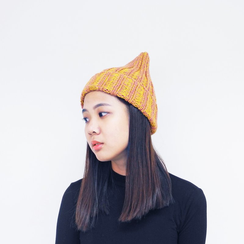 秘鲁轻软保暖羊驼毛-手工针织毛帽-黄花纱-礼盒包装 - 帽子 - 羊毛 黄色