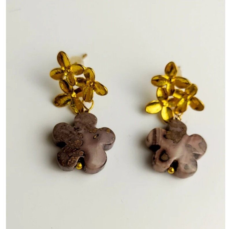 Jasper Flower Earrings Purple Dangle Gemstone Earrings Casual Beaded earrings - 耳环/耳夹 - 石头 紫色